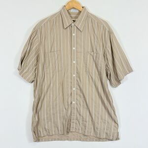 Burma Bibas Tan White Embroidered Stripe Short Sleeve Hawaiian Shirt Men's Large